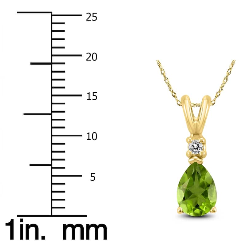 14K Yellow Gold 6x4MM Pear Peridot and Diamond Pendant