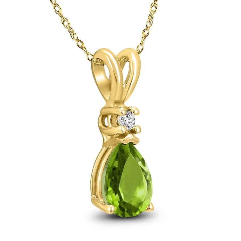 14K Yellow Gold 6x4MM Pear Peridot and Diamond Pendant