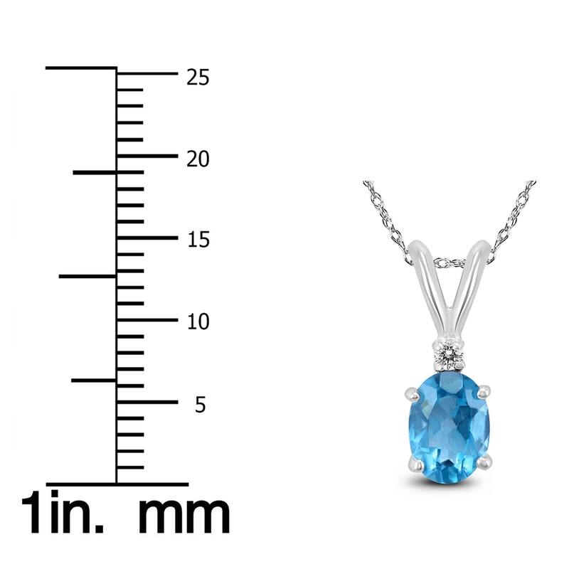 14K White Gold 7x5MM Oval Blue Topaz and Diamond Pendant