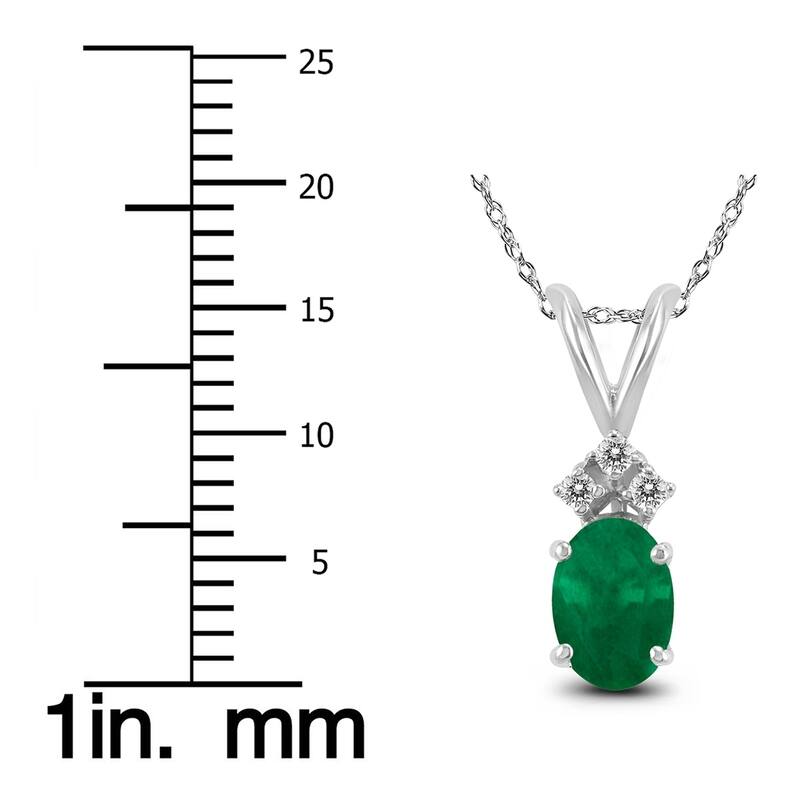 14K White Gold 6x4MM Oval Emerald and Diamond Pendant