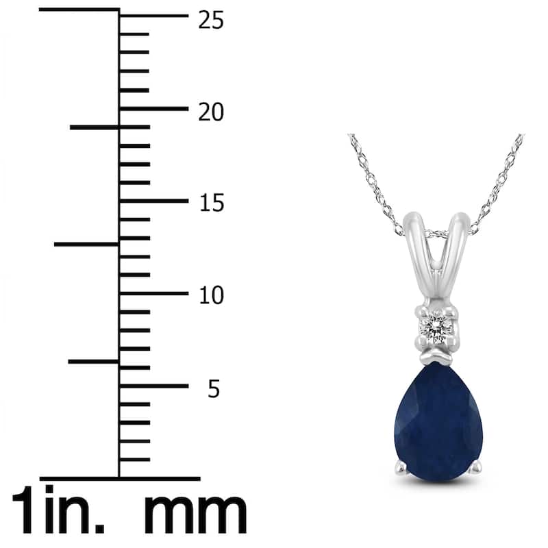 14K White Gold 5x3MM Pear Sapphire and Diamond Pendant