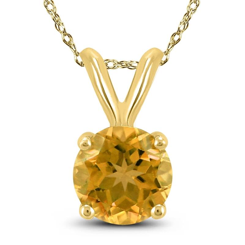 14K Yellow Gold 5MM Round Citrine Pendant