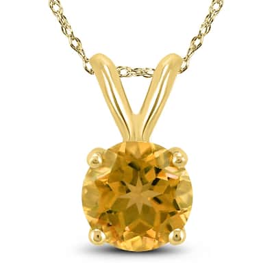 14K Yellow Gold 5MM Round Citrine Pendant