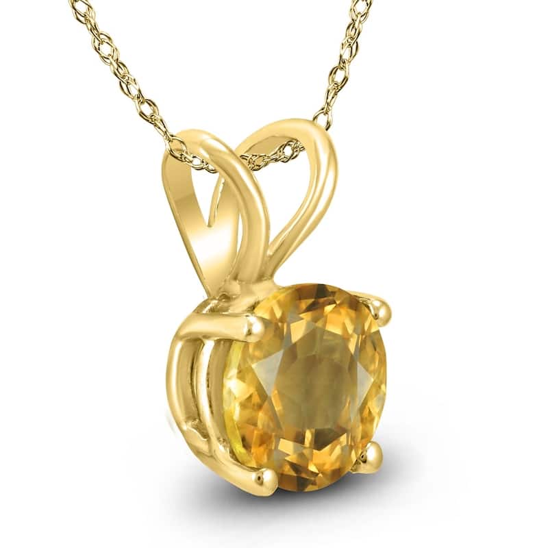 14K Yellow Gold 5MM Round Citrine Pendant