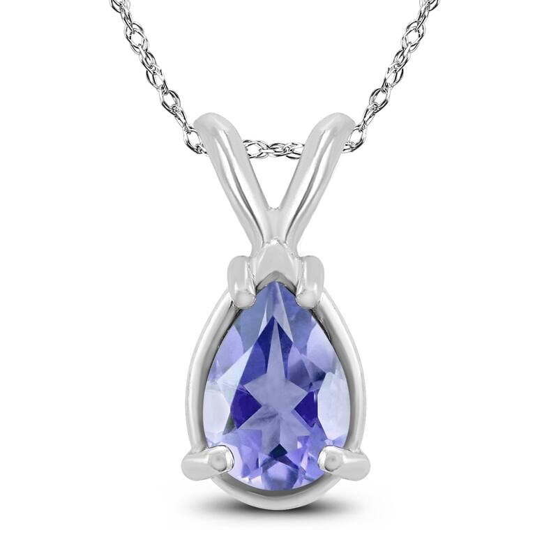 14K White Gold 6x4MM Pear Tanzanite Pendant