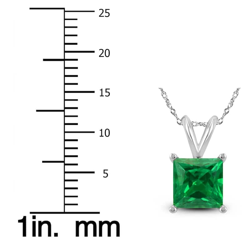 14K White Gold 4MM Square Emerald Pendant