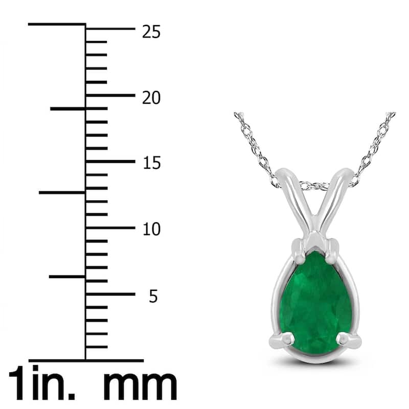 14K White Gold 6x4MM Pear Emerald Pendant