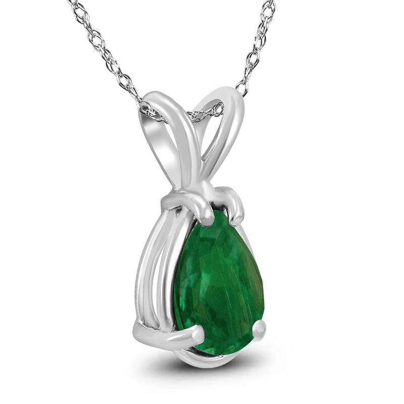 14K White Gold 6x4MM Pear Emerald Pendant