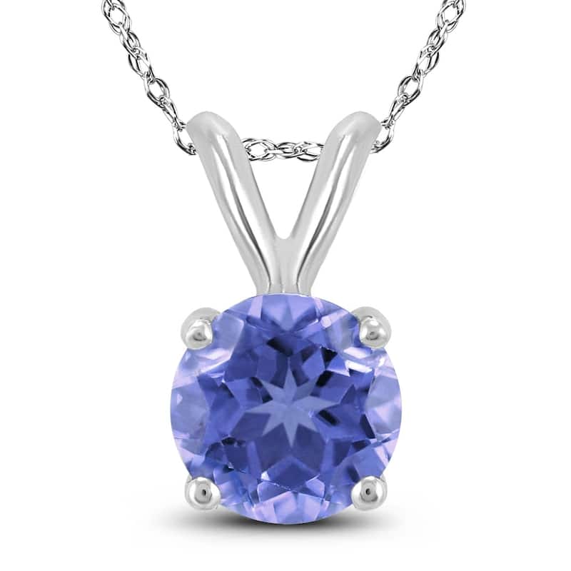 14K White Gold 4MM Round Tanzanite Pendant