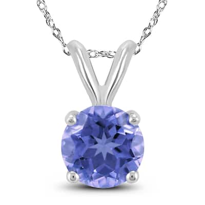 14K White Gold 4MM Round Tanzanite Pendant