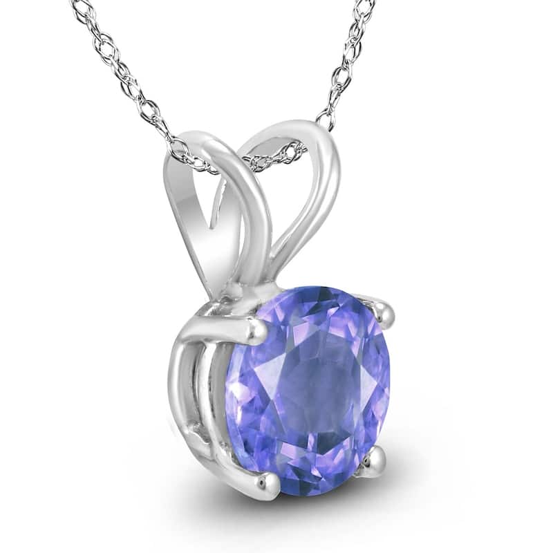 14K White Gold 4MM Round Tanzanite Pendant