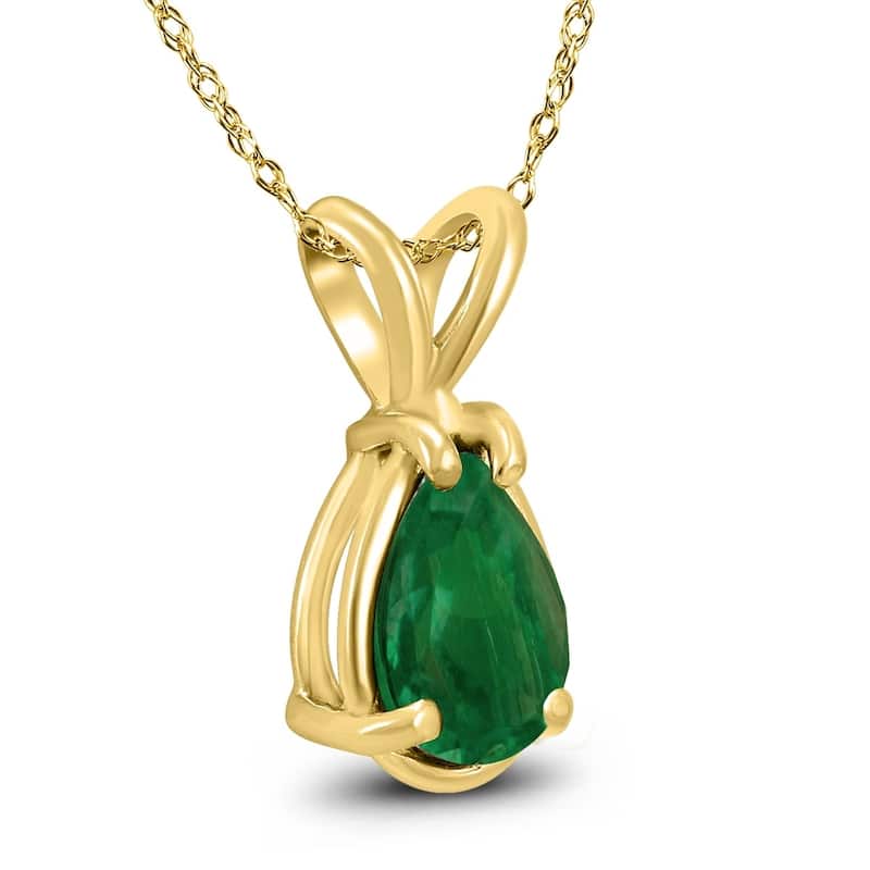 14K Yellow Gold 5x3MM Pear Emerald Pendant