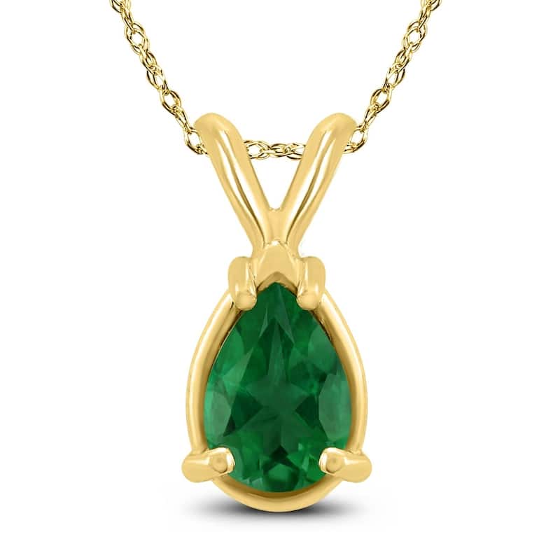 14K Yellow Gold 5x3MM Pear Emerald Pendant