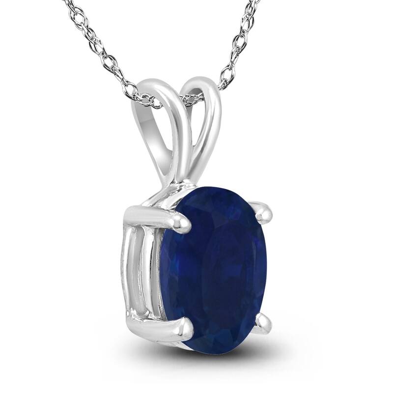 14K White Gold 6x4MM Oval Sapphire Pendant
