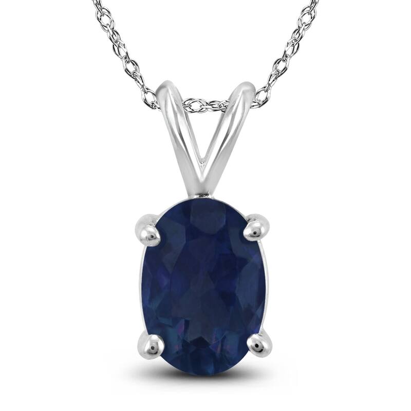 14K White Gold 6x4MM Oval Sapphire Pendant