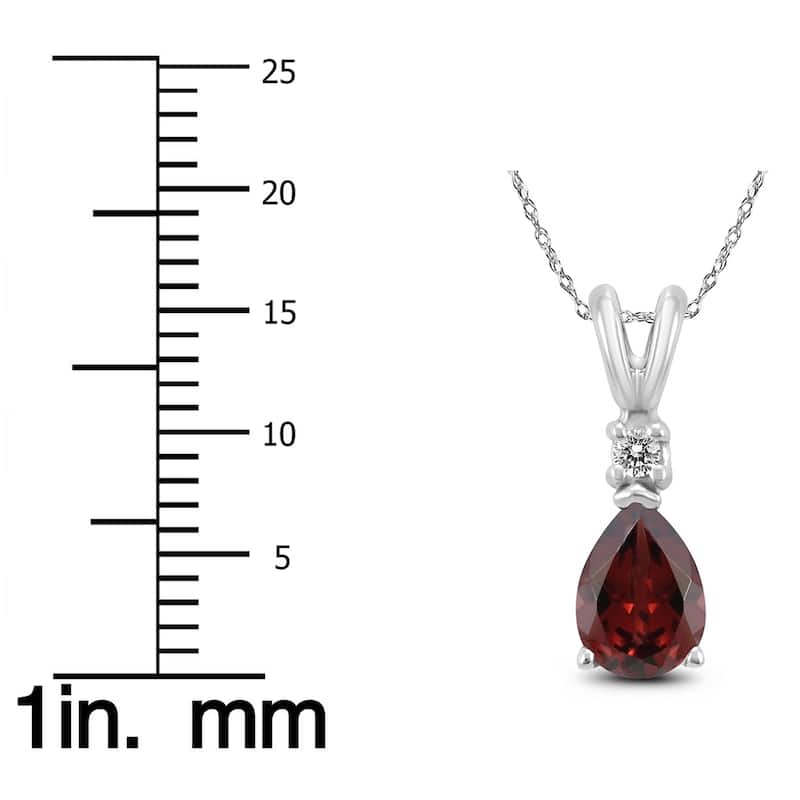 14K White Gold 8x6MM Pear Garnet and Diamond Pendant