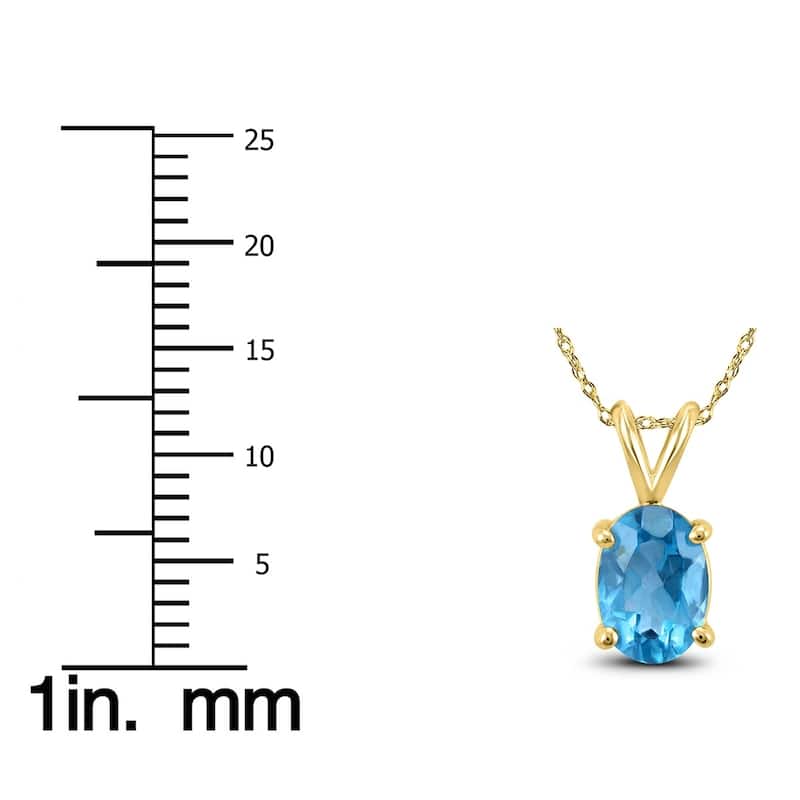 14K Yellow Gold 8x6MM Oval Blue Topaz Pendant