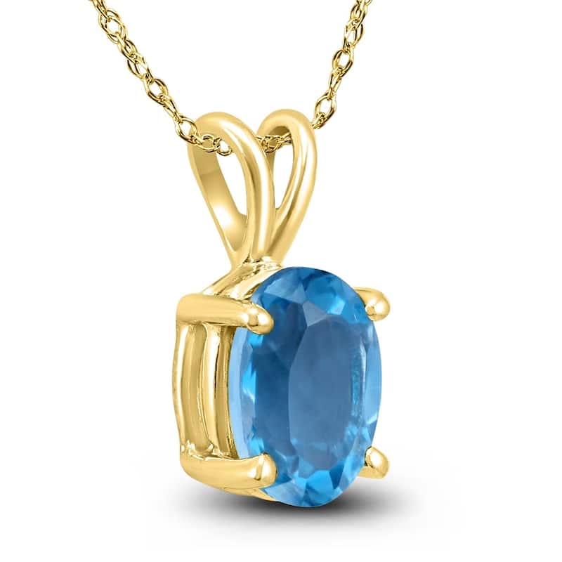 14K Yellow Gold 8x6MM Oval Blue Topaz Pendant