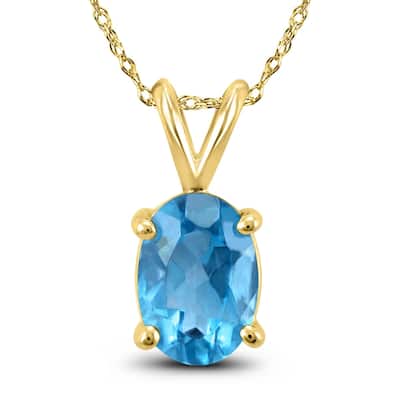 14K Yellow Gold 8x6MM Oval Blue Topaz Pendant