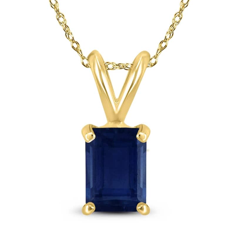 14K Yellow Gold 5x3MM Emerald Shaped Sapphire Pendant
