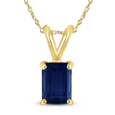 14K Yellow Gold 5x3MM Emerald Shaped Sapphire Pendant