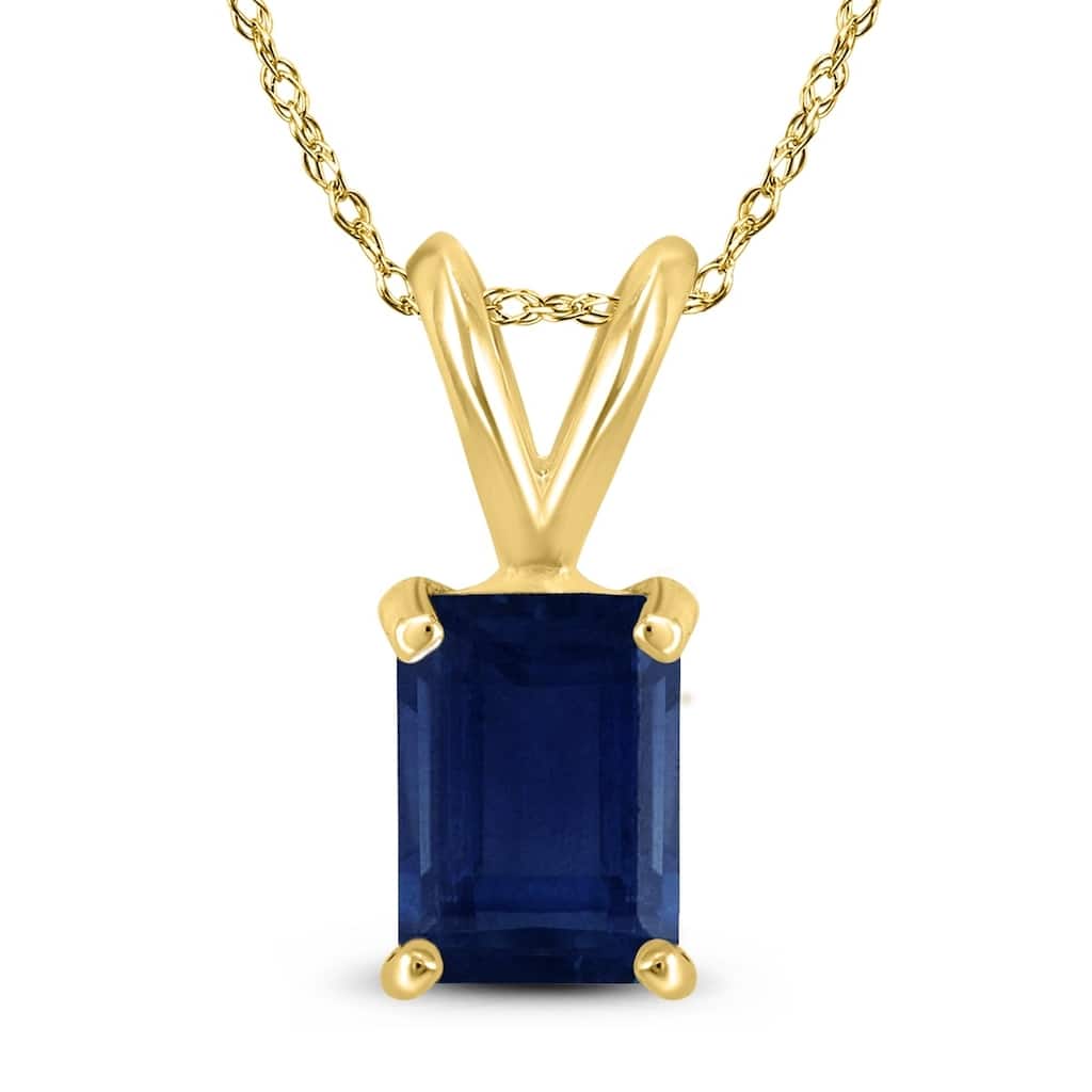 14K Yellow Gold 5x3MM Emerald Shaped Sapphire Pendant