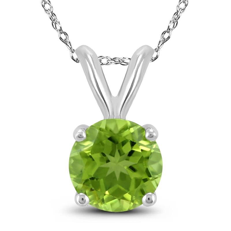 14K White Gold 5MM Round Peridot Pendant