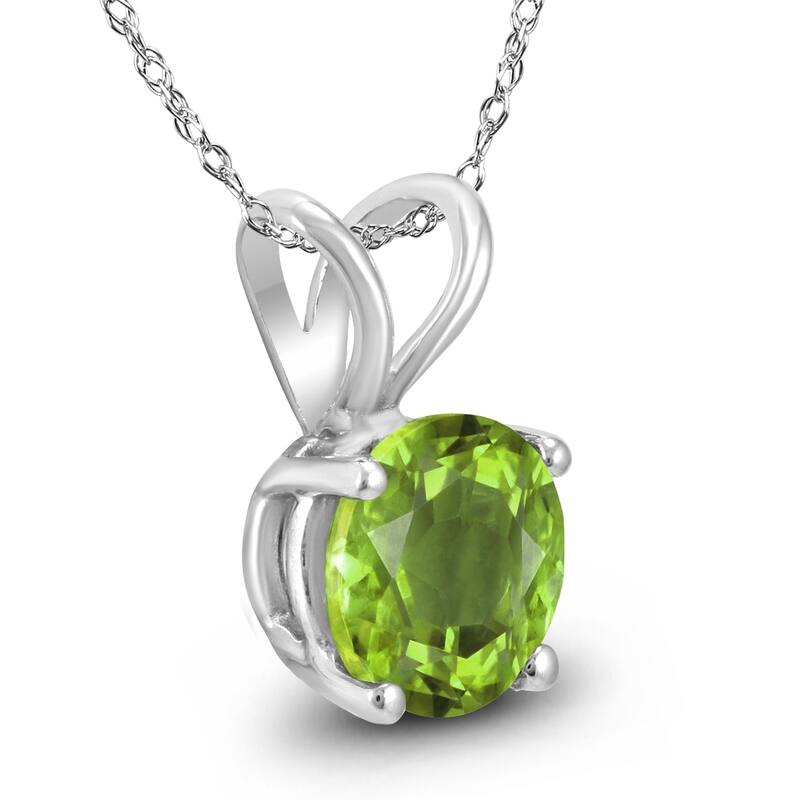 14K White Gold 5MM Round Peridot Pendant