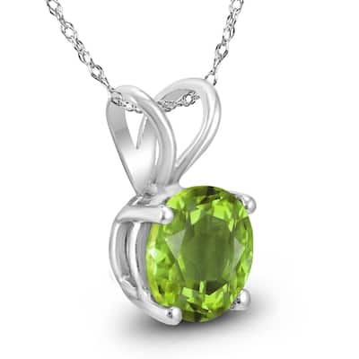 14K White Gold 5MM Round Peridot Pendant