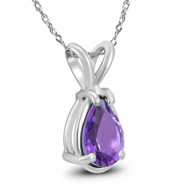 14K White Gold 7x5MM Pear Amethyst Pendant