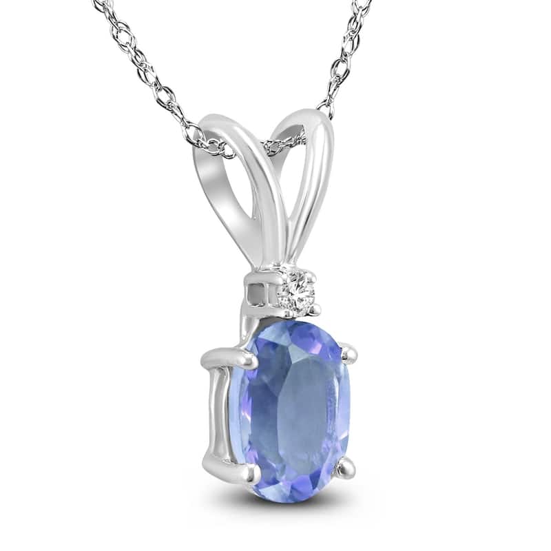 14K White Gold 5x3MM Oval Tanzanite and Diamond Pendant