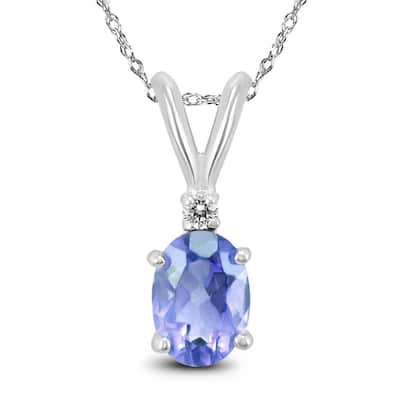 14K White Gold 5x3MM Oval Tanzanite and Diamond Pendant