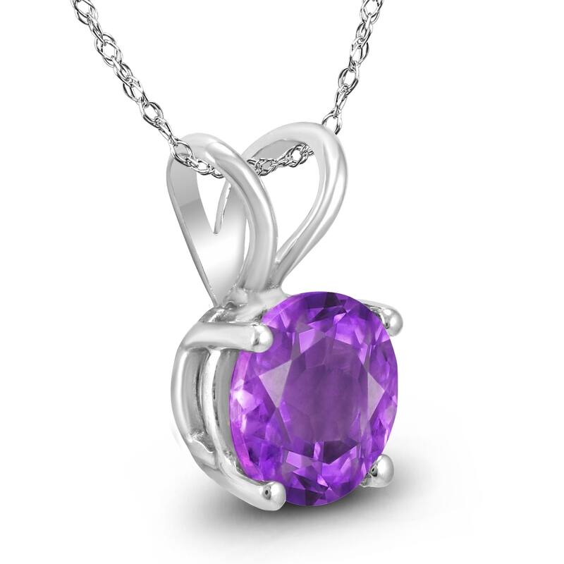 14K White Gold 6MM Round Amethyst Pendant