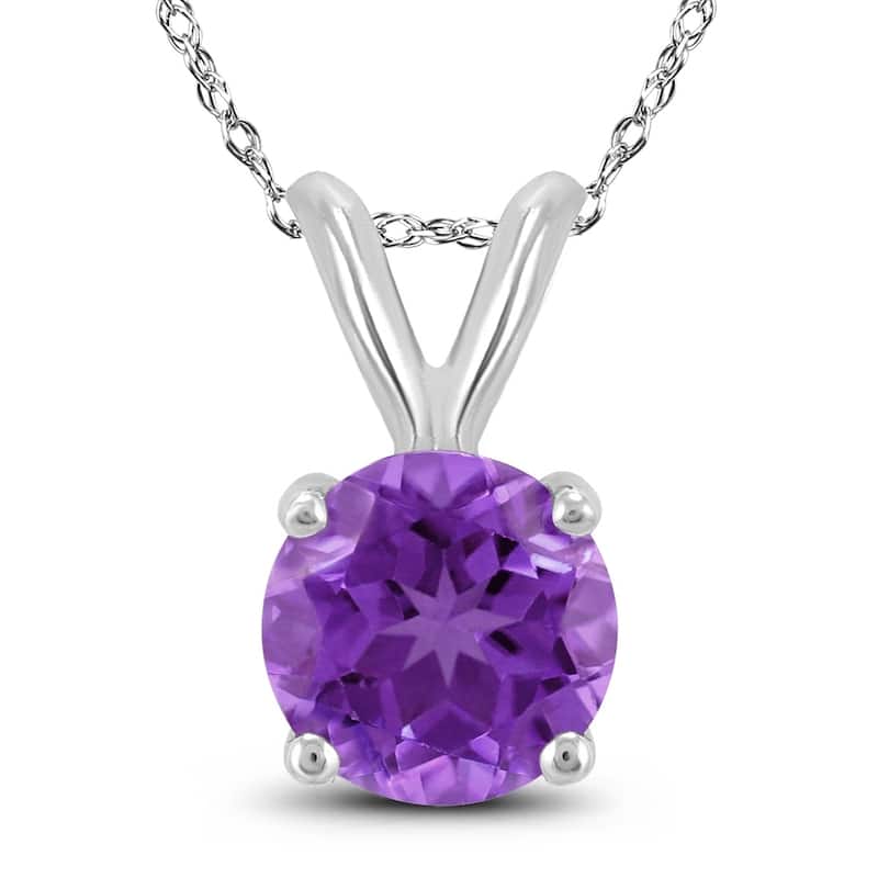 14K White Gold 6MM Round Amethyst Pendant