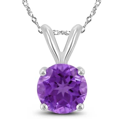 14K White Gold 6MM Round Amethyst Pendant