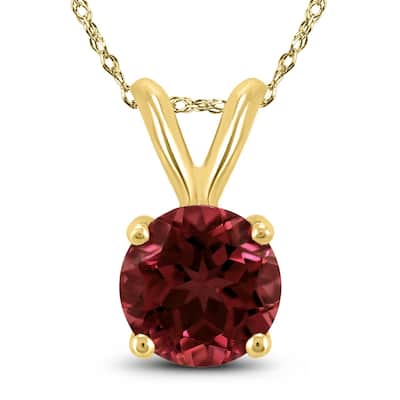 14K Yellow Gold 5MM Round Garnet Pendant