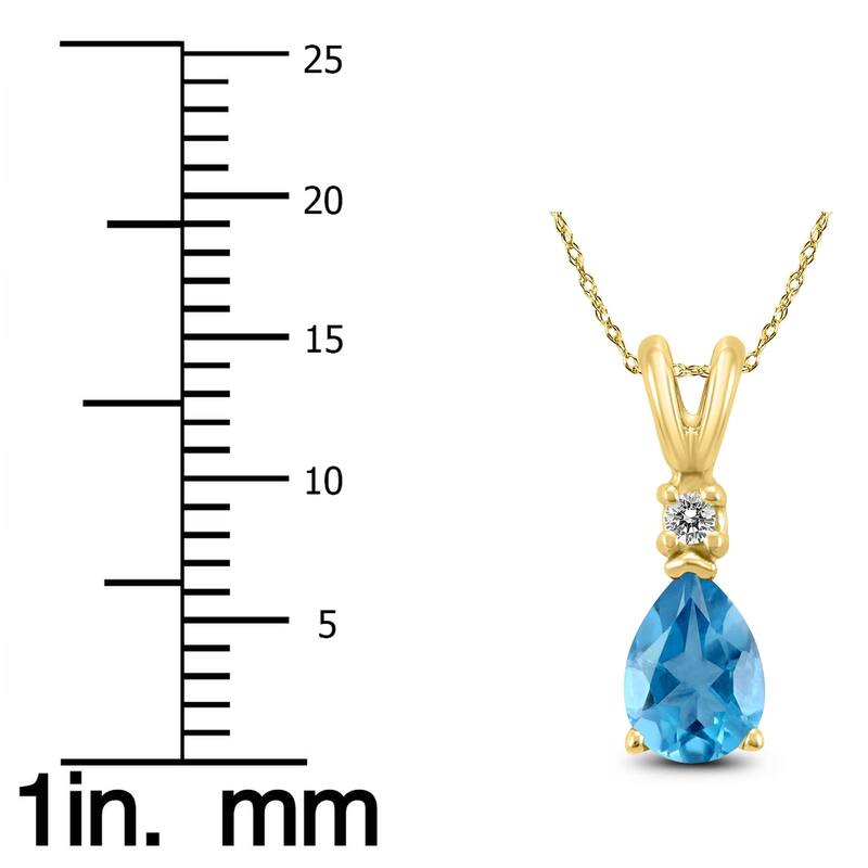 14K Yellow Gold 6x4MM Pear Blue Topaz and Diamond Pendant