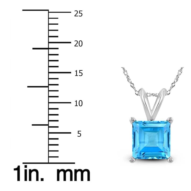 14K White Gold 5MM Square Blue Topaz Pendant