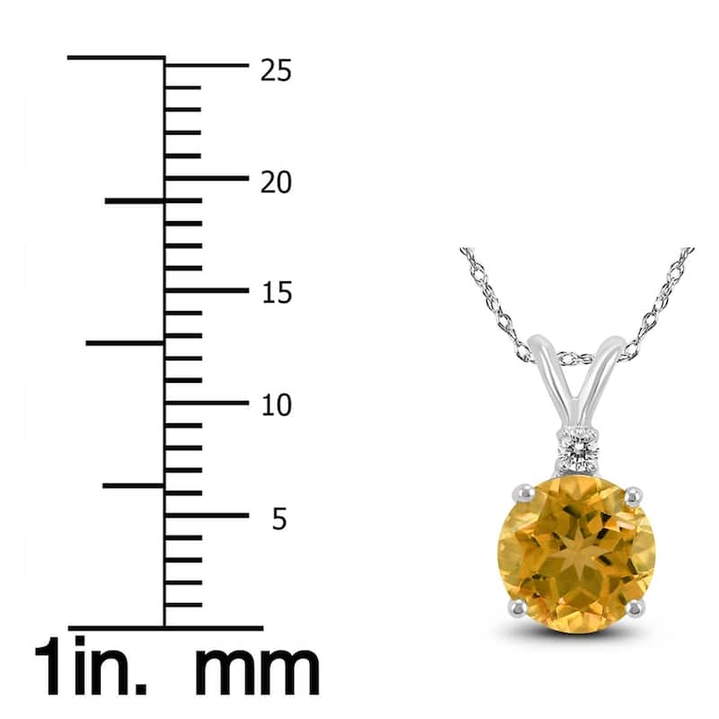 14K White Gold 6MM Round Citrine and Diamond Pendant