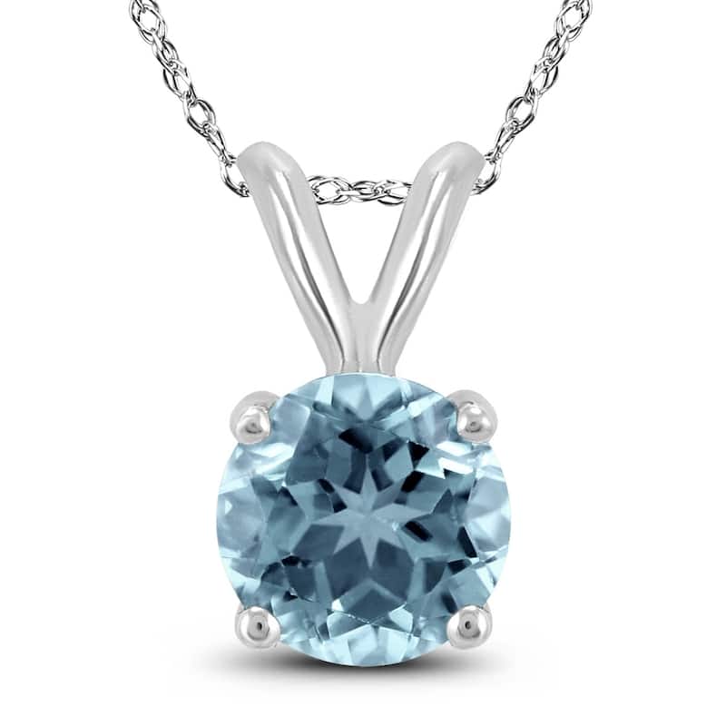 14K White Gold 5MM Round Aquamarine Pendant