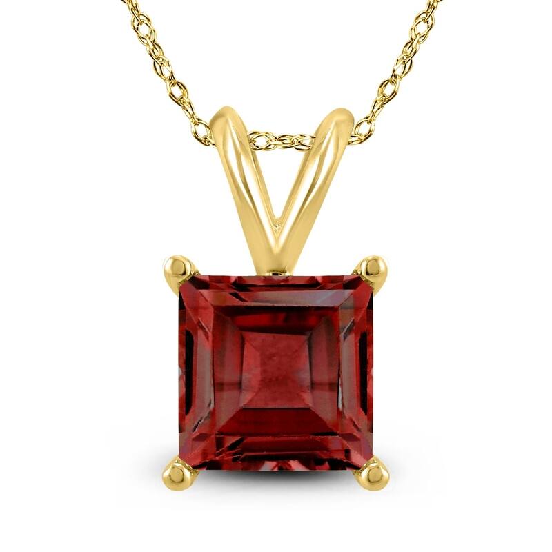 14K Yellow Gold 7MM Princess Shaped Garnet Pendant