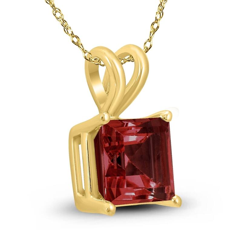 14K Yellow Gold 7MM Princess Shaped Garnet Pendant