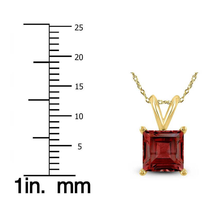 14K Yellow Gold 7MM Princess Shaped Garnet Pendant