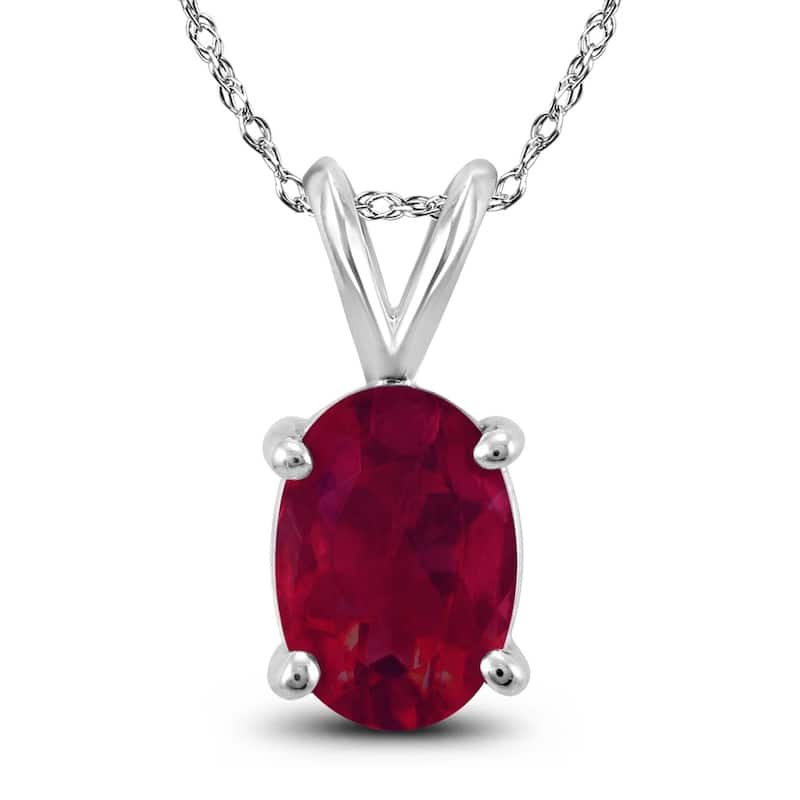 14K White Gold 6x4MM Oval Ruby Pendant