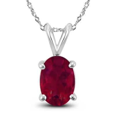 14K White Gold 6x4MM Oval Ruby Pendant