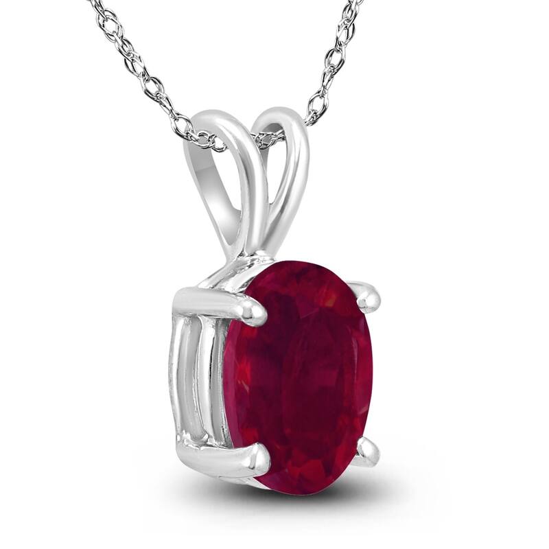14K White Gold 6x4MM Oval Ruby Pendant