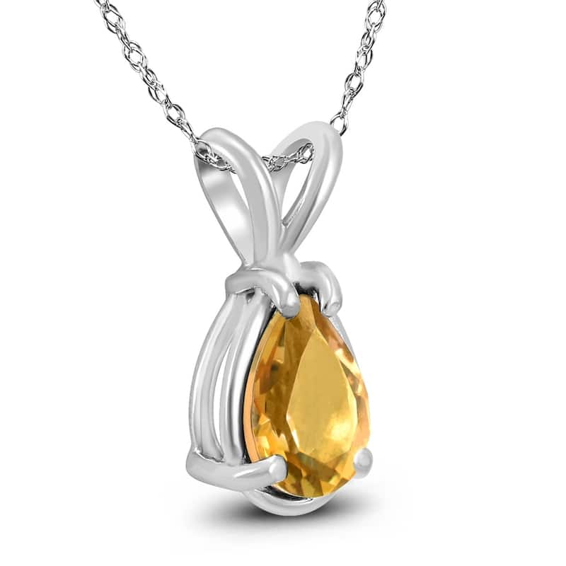 14K White Gold 7x5MM Pear Citrine Pendant