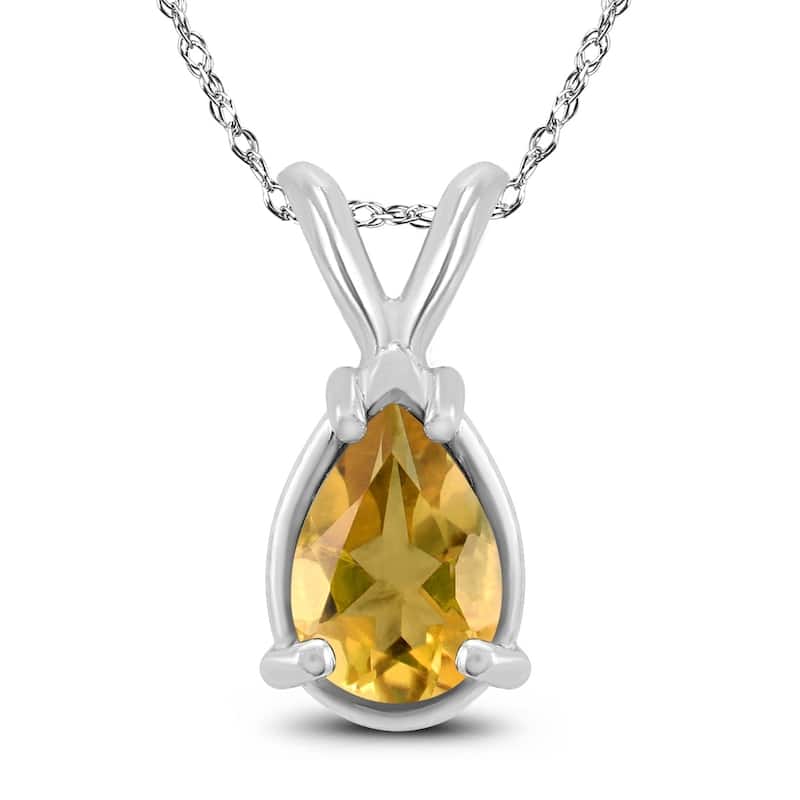 14K White Gold 7x5MM Pear Citrine Pendant
