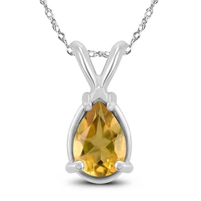 14K White Gold 7x5MM Pear Citrine Pendant