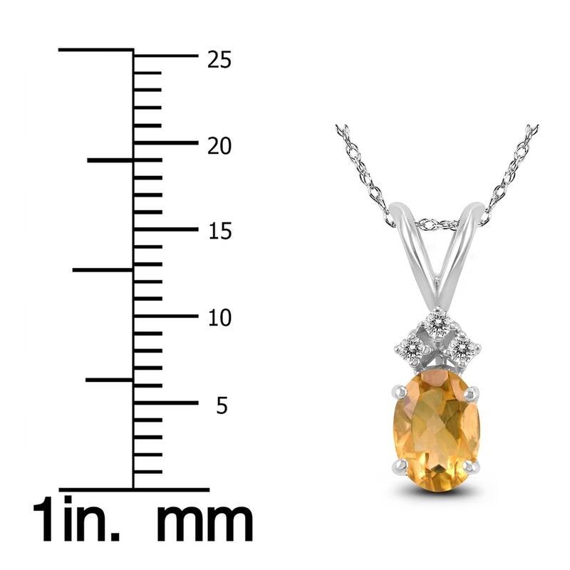 14K White Gold 7x5MM Oval Citrine and Diamond Pendant